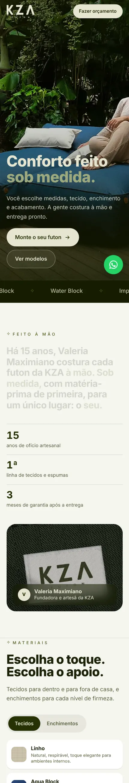 Página da KZA Futon no celular
