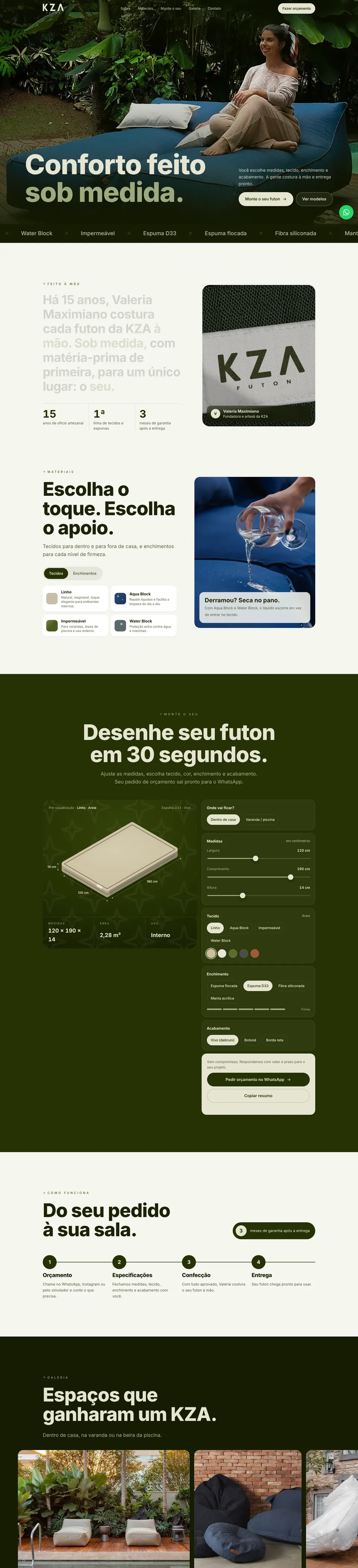 Página da KZA Futon no computador