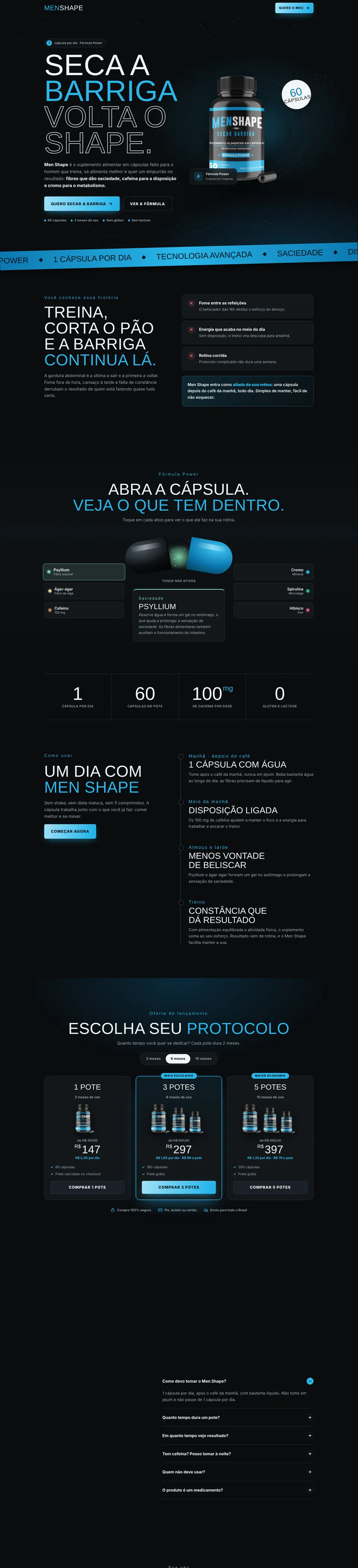Página de vendas da Men Shape